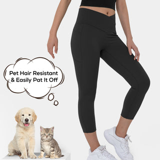 Patitoff™ Pet Hair Resistant High Waisted Crossover Plain Capri Leggings