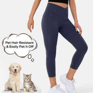 Patitoff™ Pet Hair Resistant High Waisted Crossover Plain Capri Leggings