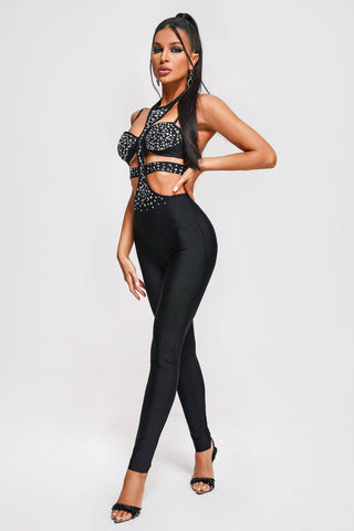 Patti Diamante Bandage Jumpsuit (L / Black)