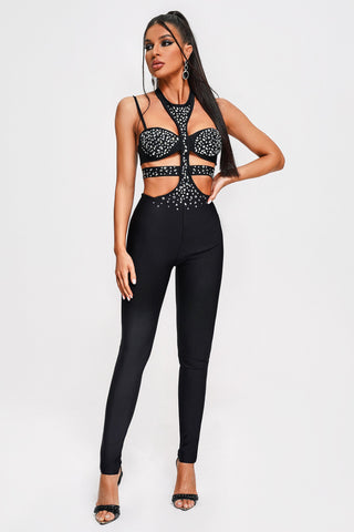 Patti Diamante Bandage Jumpsuit (S / Black)