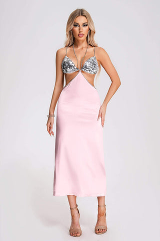 Phillisa Chain Halterneck Maxi Dress (S / Pink)