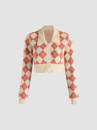 Pink Horizons Argyle Cropped Cardigan