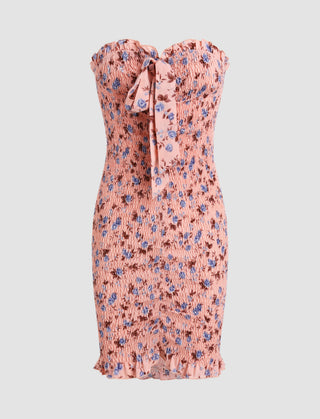 Pink Rose Print Mini Dress