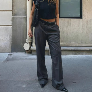 Pinstripe Wide Leg Pants Without Belt