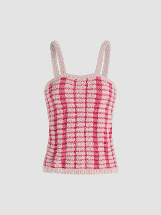 Plaid Fuzzy Knit Tank Top