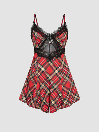 Plaid Lace Patchy Mini Nightdress