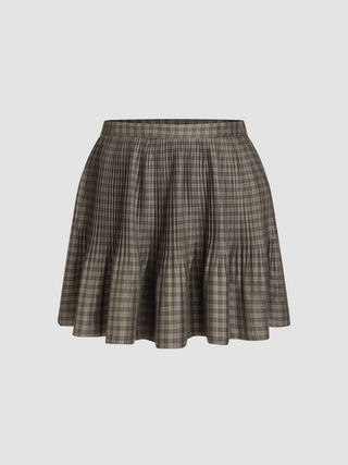 Plaid Mid Waist Pleated Zipper Mini Skirt Curve & Plus