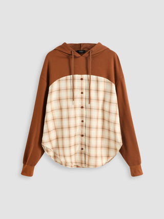 Plaid Pattern Patchy Hoodie (S / Brown)