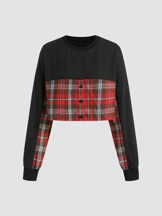 Plaid Pattern Patchy Sweatshirt