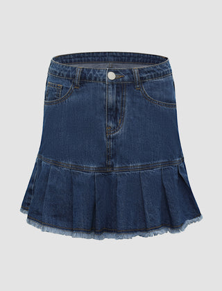 Pleated Denim Mini Skirt