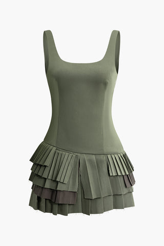 Pleated Hem Slip Mini Dress (XS / MILITARY)