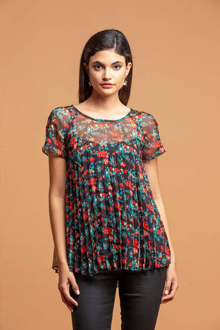 Pleated Top in Multi Floral