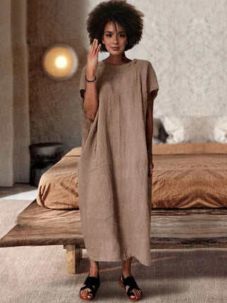 【Plus Size】Cotton Short Sleeve Loose Casual Maxi Dress