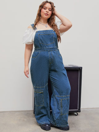 Pocket Buckle Up Denim Jumpsuit Curve & Plus (1XL / Denim)