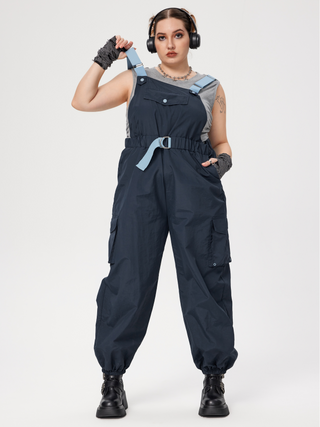 Pocket Contrast Binding Belted Jumpsuit Curve & Plus (3XL / Blue)