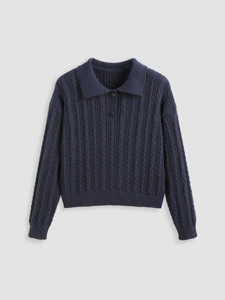 Polo Cable Knit Long Sleeve Sweater Curve & Plus