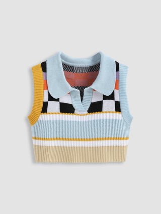 Polo Geometric Crop Knitted Vest