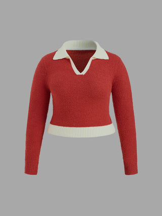 Polo Solid Contrasting Binding Sweater Curve & Plus