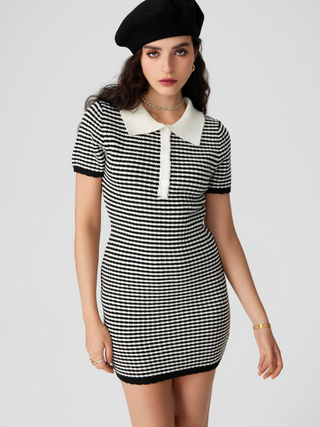 Polo Stripe Button Knitted Dress