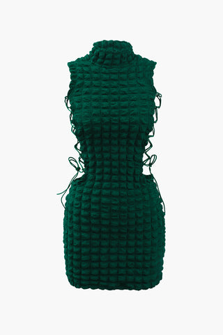 Popcorn Textured Tie Side Mini Dress (M / JADE)