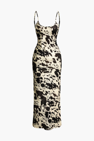 Printed Backless Slip Midi Dress (L / Contrast Color)