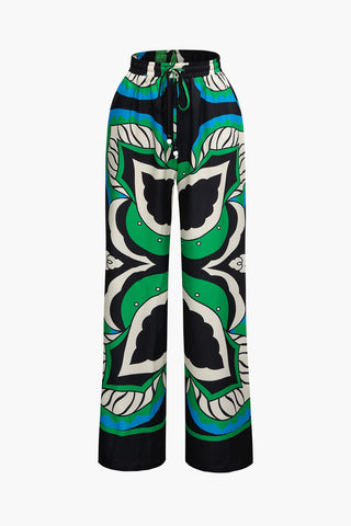 Printed Drawstring Waist Straight Leg Pants (S / MULTICOLOR)