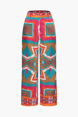 Printed High Waisted Wide Leg Pants (S / MULTICOLOR)