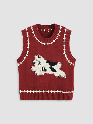 Puppy Contrast Binding Knitted Vest Curve & Plus