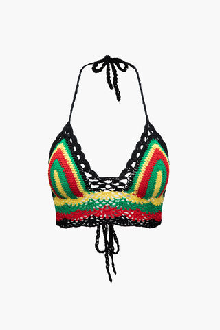 Rainbow Crochet Knit Halter Top (M / MULTICOLOR)