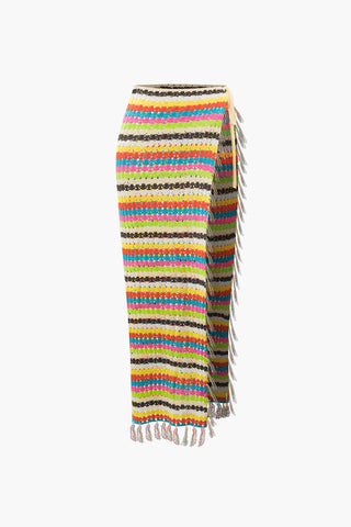 Rainbow Crochet Split Tassel Cover-Up Skirt (M / MULTICOLOR)