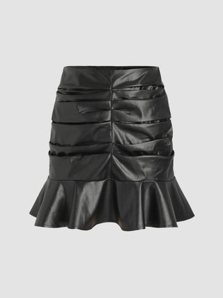 Ready To Party Ruched Leather Mini Skirt