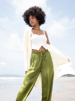 Recycled Fabric Drawstring Wide Leg Pants