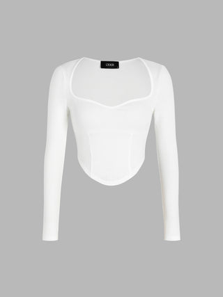 Recycled Fabric Solid Corset Long Sleeve Top (M / White)