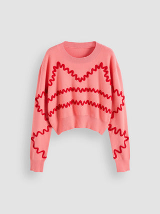 Red Wave Sweater Crop Top (L / Multicolor)