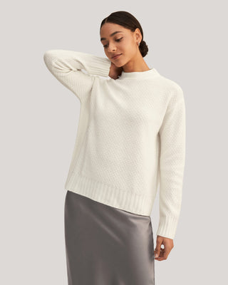 Relaxed Honeycomb Knit Cashmere Sweater (White / L)