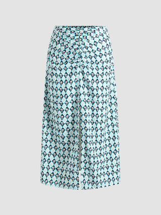 Retro Pattern Slit Midi Skirt