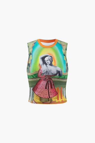 Retro Statue Print Tank Top (XL / GREEN)