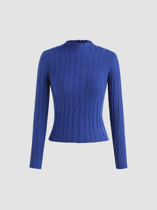 Rib Knit Long Sleeve Sweater (L / Blue)