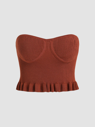 Rib Knit Ruffle Hem Corset Tube Top