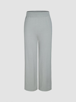 Rib Knit Solid Straight Leg Trousers