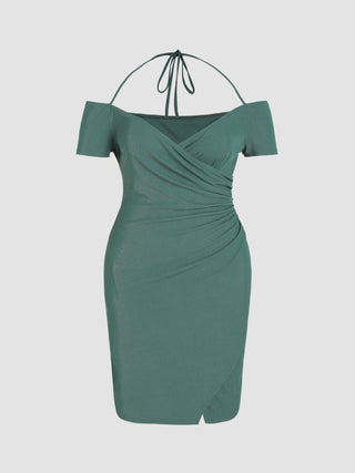 Rib Solid Halter Midi Dress Curve & Plus (2XL / Green)