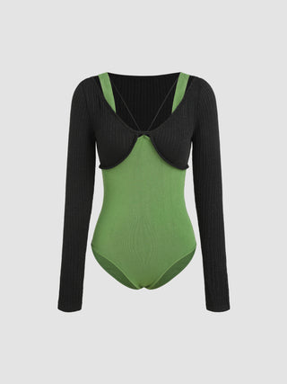 Rib Two Tone Long Sleeve Bodysuit