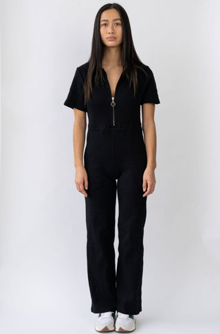 Ribbed Polo Jumpsuit Jet Black