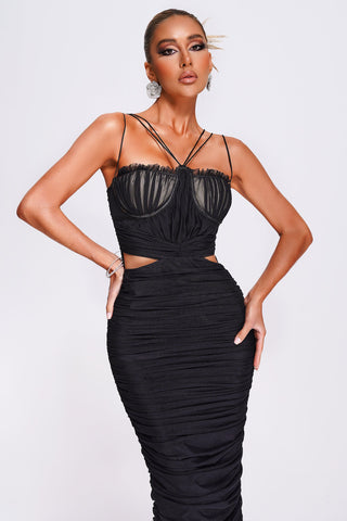 Richa Halter Mesh Midi Dress (L / Black)