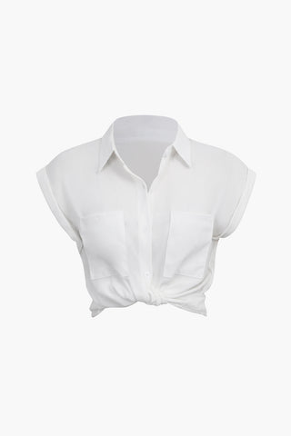 Rolled Cuff Knotted Hem Shirt (S / OPTICAL WHITE)