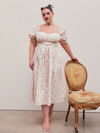 Rose Pattern Corset Midi Dress Curve & Plus