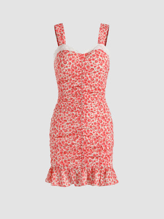 Rose Print Lace Corset Mini Dress