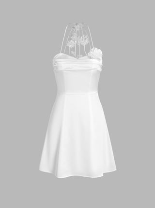 Rosette Ruched Ruffle Mini Dress (M / White)