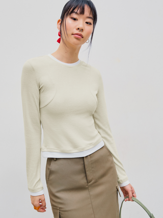 Round Neck Contrasting Binding Long Sleeve Top