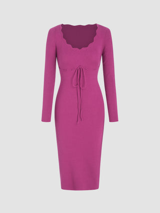 Round Neck Drawstring Knitted Midi Dress